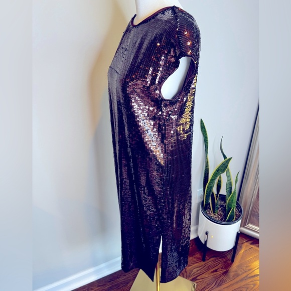 Anthropologie Maeve Kara Sequined Dress Short Sleeve Slit Embellished XS - Picture 8 of 12
